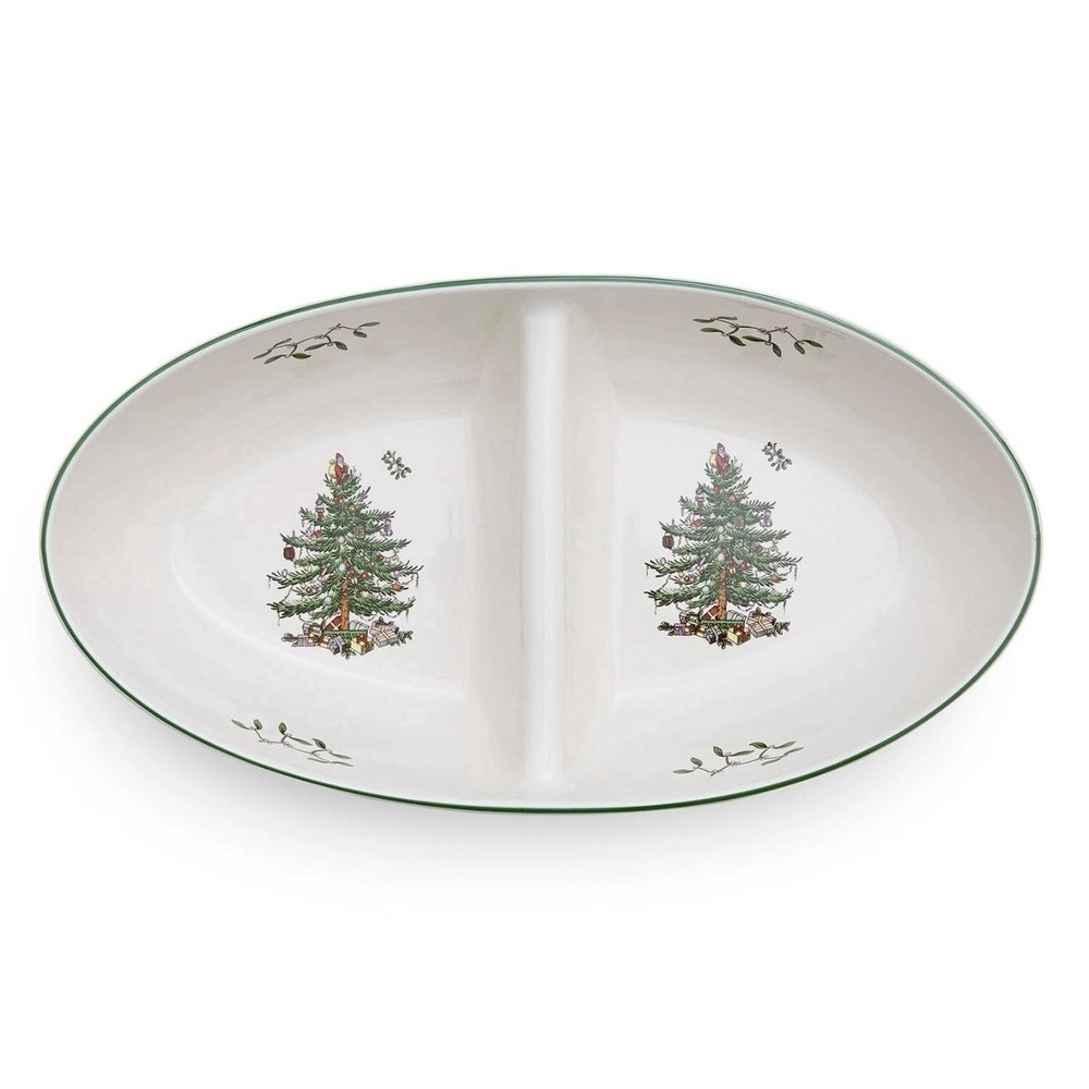 Spode‎ Christmas Tree Large Oval Divided Server Tray 13" x 7" - New In Box